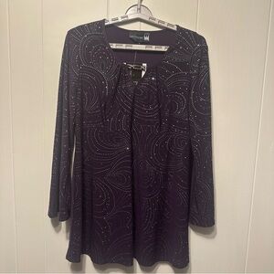 NWT Antthony original long sleeve purple tunic With rhinestones swirl pattern M